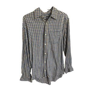 Basic Editions Men’s S Flannel Shirt 100% Cotton Blue Tan Small Checks